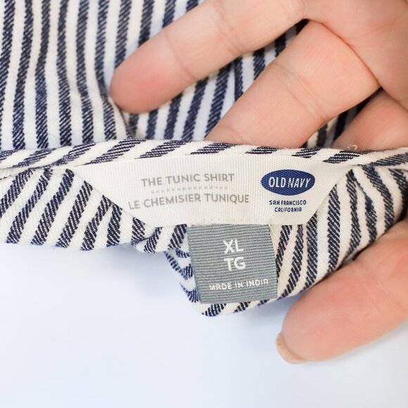 Old Navy Size XL The tunic shirt blue/white striped w/embroidered bodice - Picture 9 of 11